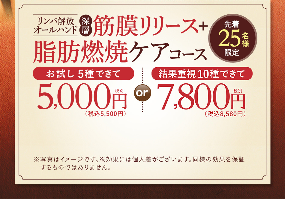 リンパ解放オールハンド深層筋膜リリース＋脂肪燃焼＋ケアコース 先着25名様限定